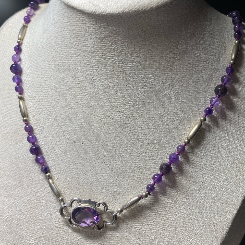 Vintage Scandinavian 925 Silver Amethyst Necklace – 23” – Artisan Hallmark